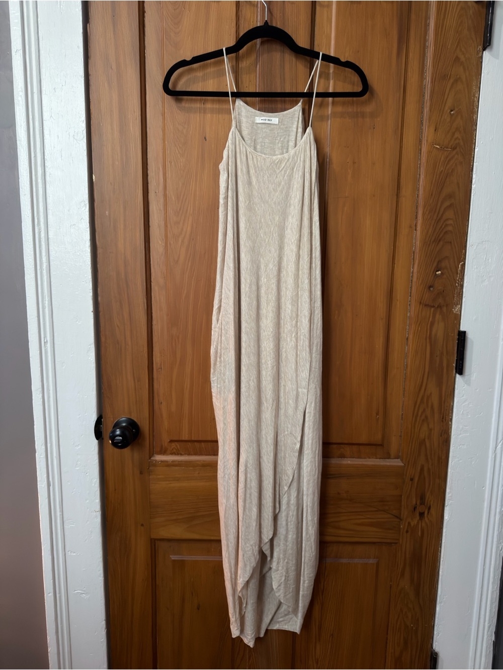 Mod Ref Beige Sleeveless Linen-Blend Dress with Spaghetti Straps